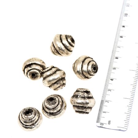 Silver Aluminium Loose Concave Bicone  Shape Swirl Design Jewelry Beads (3 in Pack)