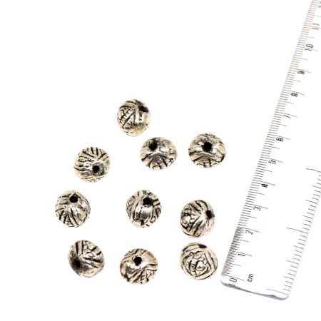 Handmade Silver Aluminium Rondelles SpacersÂ Engraved Loose Jewelry Beads (6 in Pack)