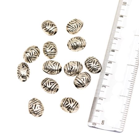 Hand Engraved Silver Oval Shape Aluminium Metal Loose Jewelry Beads (5 in Pack)