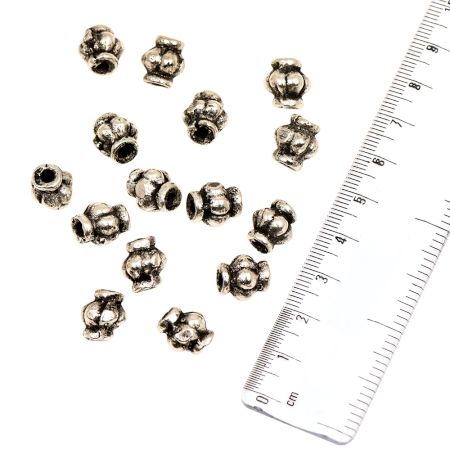 Engraved Concave bicone Shaped Aluminum Metal Silver Loose Jewelry Beads (6 in Pack)