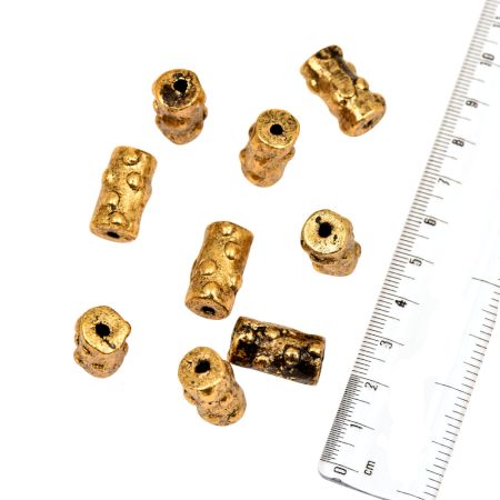 Loose Golden Barrel Drum Embosssed Aluminum Metal Beads Spacer Jewelry Beads (12 in Pack)