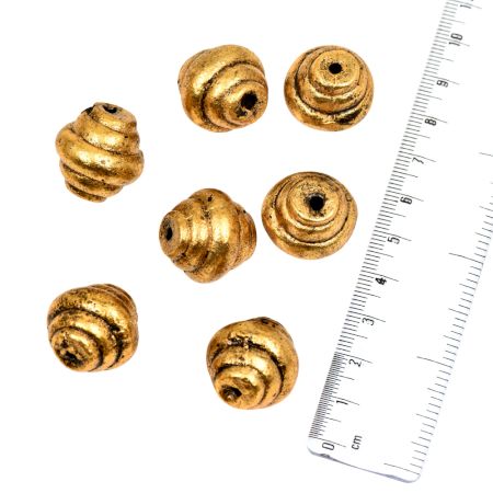 Golden  Aluminium Metal Loose Concave Bicone Shape Swirl Design Jewelry Beads (5 in Pack)