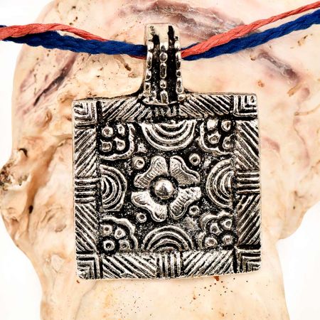 Aluminum Metal  Pendant Square Shape With Flower Carved