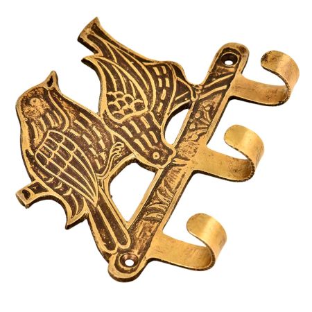 Hand Crafted Two Brass Birds With Three Wall Hooks