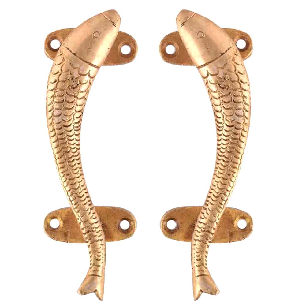 Carved Golden Brass Fish Door Handle