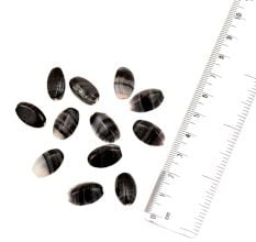 Black White Striped Oval Loose Glass Beads (12 in Pack)