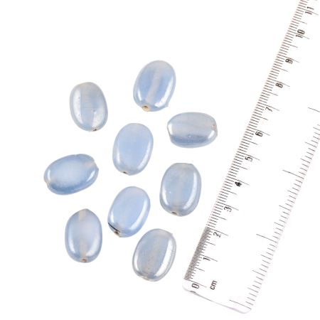 Sky Blue Frosted Oval Hand Made Loose Glass Beads For Making Jewelry (12 in Pack)