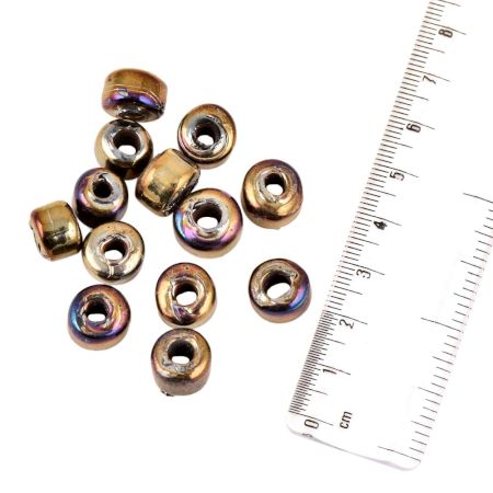 Metallic Gold Polished Donut Round Loose Glass Beads For Making Jewelry (12 in Pack)