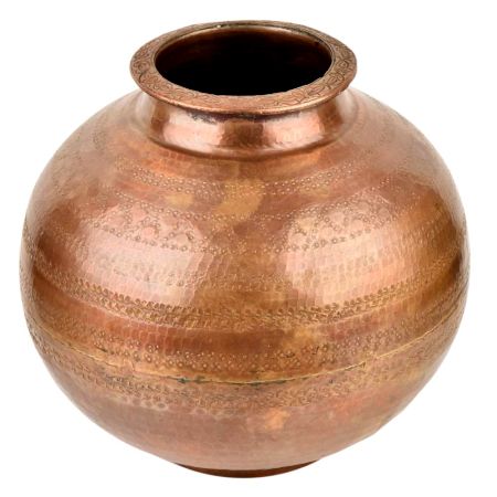 Simple Engraved Brass Bulbous Copper Finish Holy Water Pot