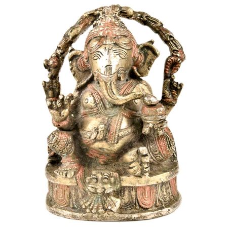 Handmade Siddhi Ganesha Brass Statue Highlighted With Orange Color