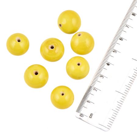 Lemon Yellow  Round Ball Shaped Jewelry Making Hand Painted Glass Loose Beads (12 in Pack)