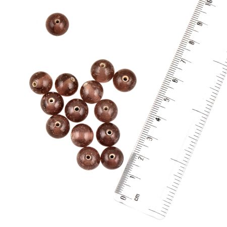 Walnut Brown Round Ball Shaped Jewelry Making Hand Painted Glass Loose Beads (12 in Pack)