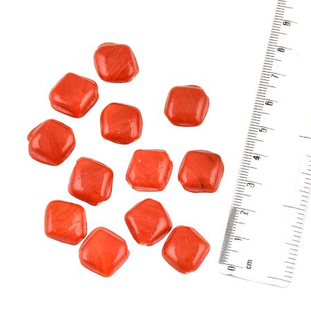 Scarlet Red Diamond Square Shaped Loose Glass Beads For Jewelry Making (12 in Pack)