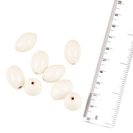 White Oval Shaped Hand Painted Loose Jewelry Making Glass Beads (12 in Pack)