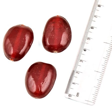 Maroon Flat Oval Shaped Handmade Loose Jewelry Making Glass Beads (12 in Pack)