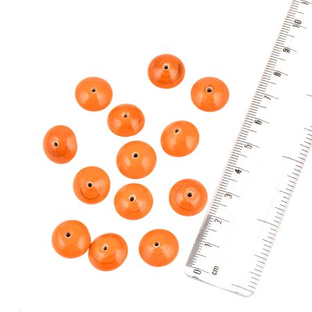 Orange Disc Go Go Shaped Jewelry Making Hand Painted Glass Loose Beads (12 in Pack)