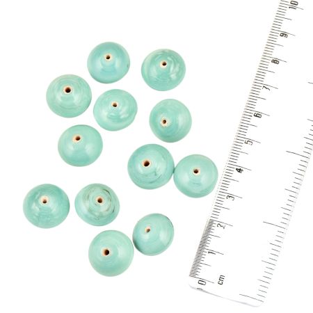 Sky Blue Disc Go Go Shaped Jewelry Making Hand Painted Glass Loose Beads (12 in Pack)