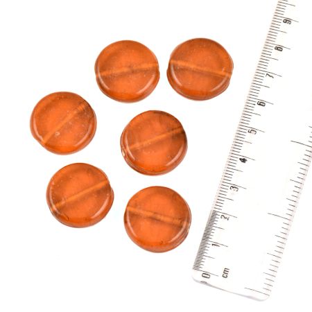 Orange Round Flat Coin Shaped Hand Made Glass Jewelry Making Loose Beads (12 in Pack)
