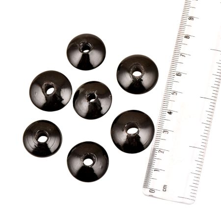 Black Hand Painted Donut Disc Shaped Glass Jewelry Making Loose Beads (12 in Pack)