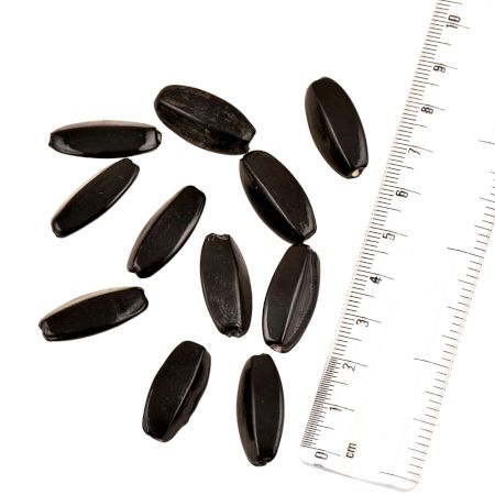 Black Hand Painted Rice Grain Long Oval Shaped Loose Glass Jewelry Beads (12 in Pack)