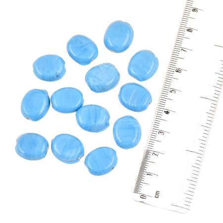 Sky Blue Coin Big Oval Shape Handmade Loose Glass Jewelry Making Beads (12 in Pack)