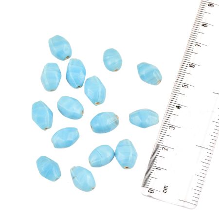 Sky Blue Flat Diamond Handmade Glass Jewelry Making Beads (12 in Pack)