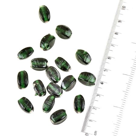 Hunter Green Flat Capsule Shape Hand Made Loose Glass Beads For Making Jewelry (12 in Pack)