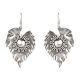 92.5 Sterling Silver Earrings Raspberry Leaf Dangle With Flower in Centre Earrings