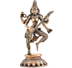 Handmade Brass Saraswati Dancing And Playing Veena Statues