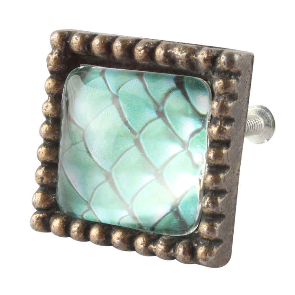 Sea Green Inside Pattern Square Iron Glass Dresser Knob