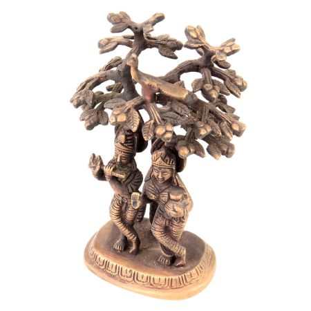 Brass Krishna Playing Flute  And  Radha Carrying Water Pot Under Kadamba Tree