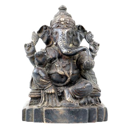 Brass Handmade Lord Ganesha Seated On A Raised Lotus Seat
