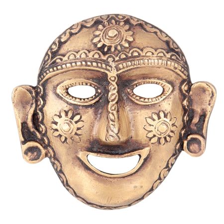 Brass Tribal Wall Hanging Mask Laughing Face Naga Art Lady Head