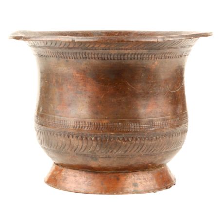 Traditional Simple Engravings Brass Water Vessel With A wide Mouth
