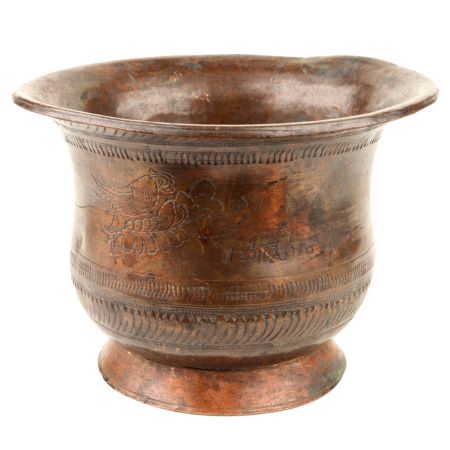 Traditional Simple Engravings Brass Water Vessel With A wide Mouth