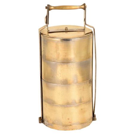 India Old  Brass Tiffin lunch Box With 4 Compartment