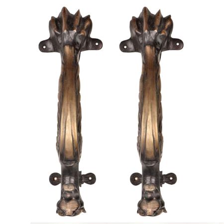 Hand Crafted Rustic Brass Tiger Design Door Handle