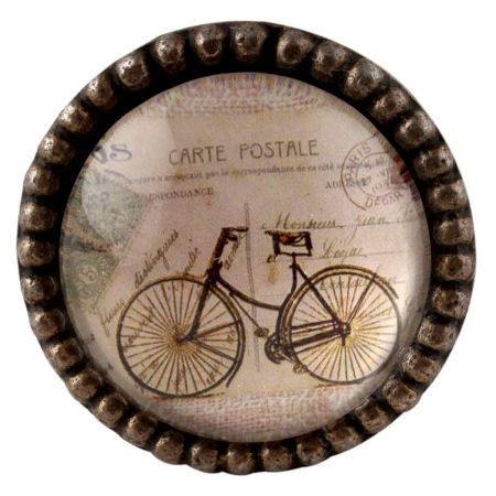 Carte Postale Bicycle Inside  Round Iron Glass Cabinet Knobs