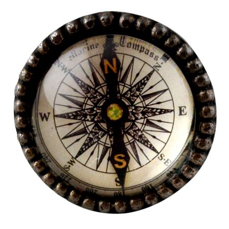 Vintage Compass Inside Round Iron Glass Dresser Knob
