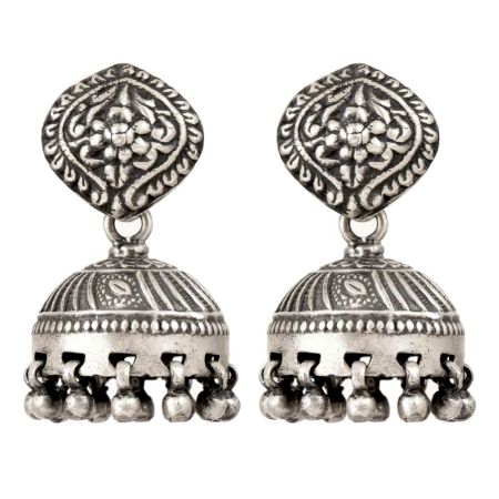 925 Sterling Silver Jhumkies With Floral Design Statement Earrings