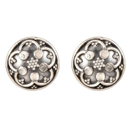 92.5 Sterling Silver earrings Small Floral Design Embossed Oxidized Stud Earrings