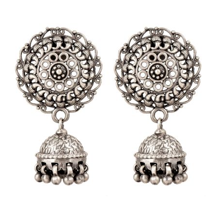 Oxidized 92.5 Sterling Silver Earrings Afghani Boho Tribal Large Chandbali Traditional Jhumkis