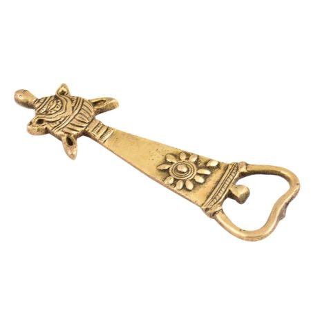 Tortoise Brass Bottle Opener With Tribal Floral Design