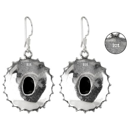 92.5 Sterling Silver Drop Dangle Earrings With Black Stone