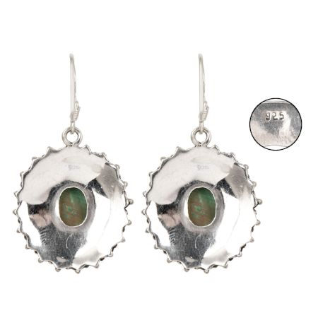 92.5 Sterling Silver Drop Earring With Green Malachite Engraved Earrings