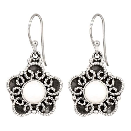 92.5 Sterling Silver Earrings Rainbow Moonstone Flower Drop Earrings