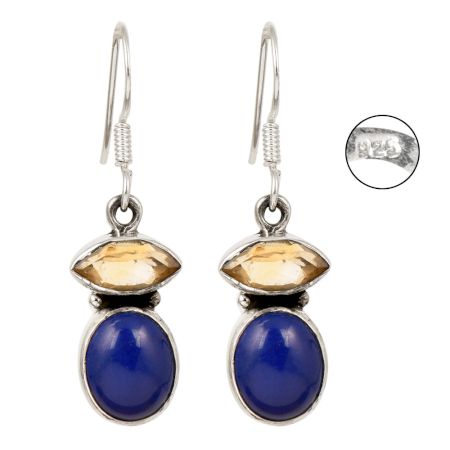 92.5 Sterling Silver Earrings Blue Lapis Lazuli Drop Earring for Women and Girls