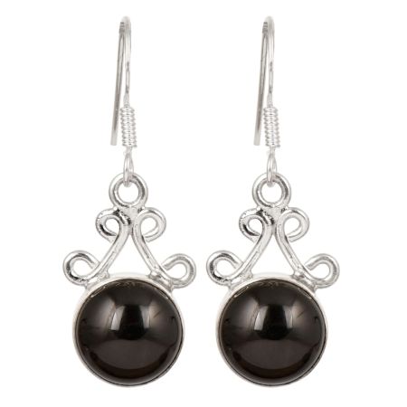 92.5 Sterling Silver Earrings Black Onyx Dangle and Drop Earrings