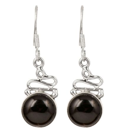 92.5 Sterling Silver Earrings Round Black Onyx Ethnic Earrings