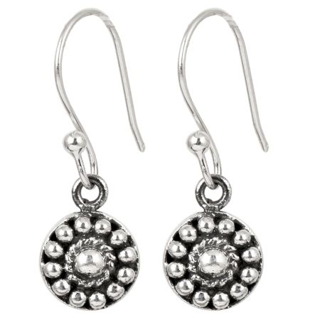 92.5 Sterling Silver Earrings with Engraved Circle Pendent Drop Earrings
